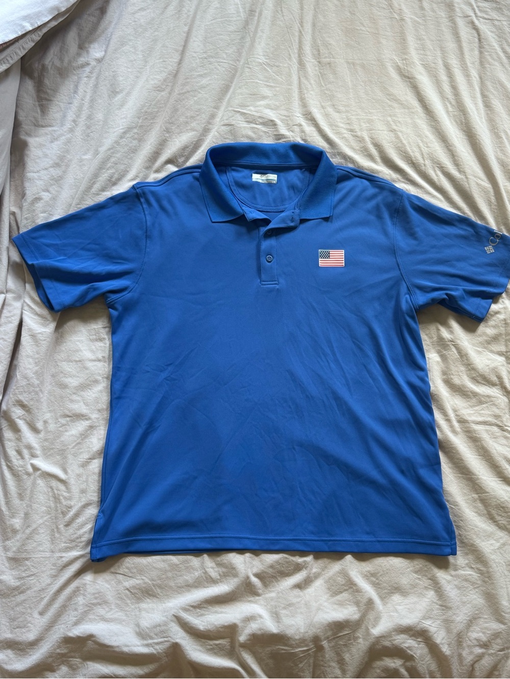 Columbia Blue Polo Shirt with American Flag